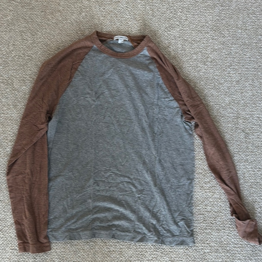 Men's Long Sleeve Raglan Shirt - Gray Body with Brown Sleeves